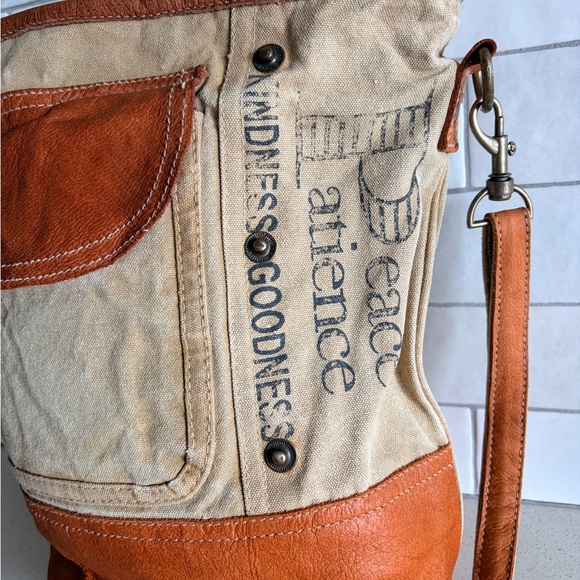 The Original Peace and Patience Sustainable Canvas Leather Crossbody Bag purse - Picture 2 of 8